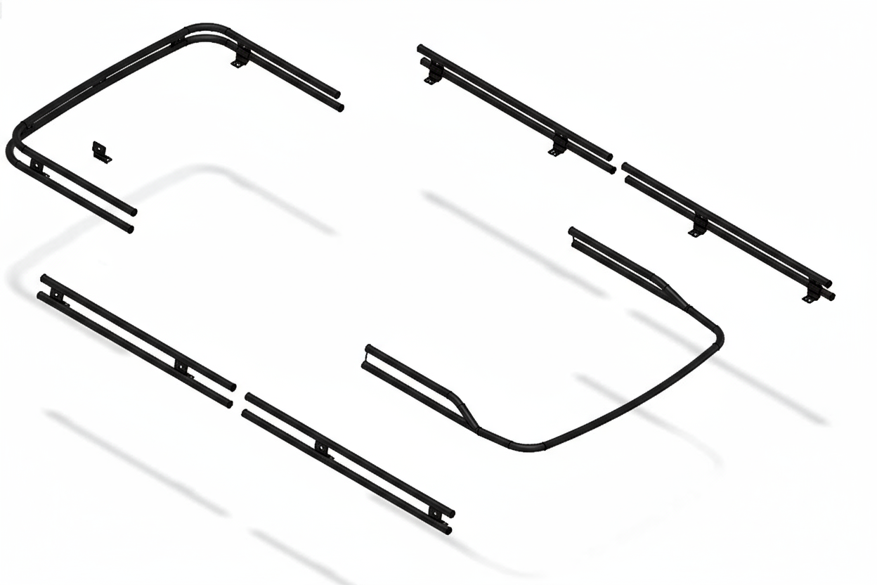 Roof rack, light weight tubular aluminium.